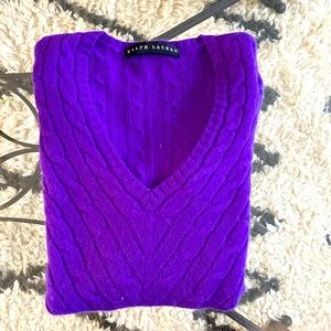 Ralph Lauren Black Label 100% Cashemere V-Neck Sweater Size L Slim Fit